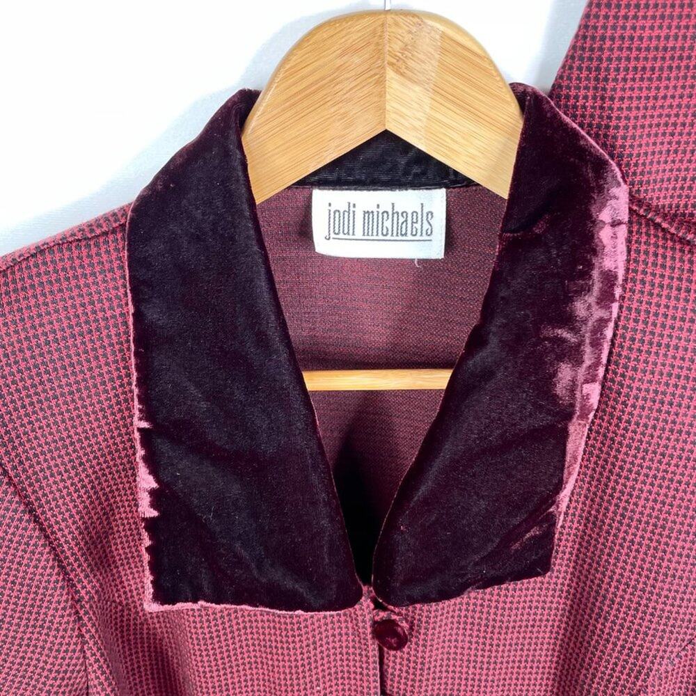 Vintage Jodi Michaels Red Houndstooth Skirt Suit Small - Picture 2 of 8